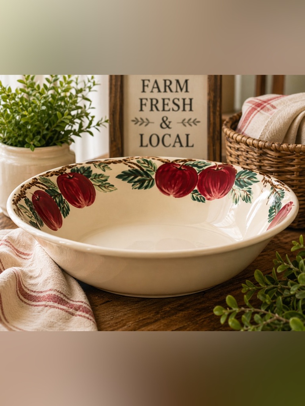 Nancy Calhoun Bella Roma 13” Serving Bowl Apple Farmhouse Vintage Cafe Classico